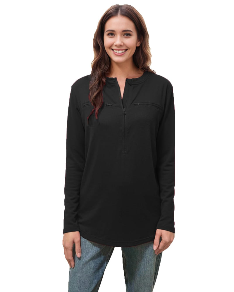Chemo Shirts for Women with Port Access and Side Snaps Long Sleeve for Post Surgery Recovery Dialysis Comfort Shirt Black Medium