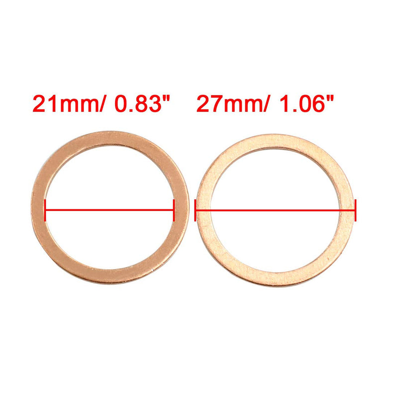 X AUTOHAUX 10 Pcs 21mm Inner Diameter Flat Copper Washers Sealing Gasket Rings Fitting