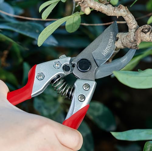 Kimura® 8" Pro Bypass Pruning Shears, Heavy Duty Japanese SK5 Steel Blades, 1 inch Cut Capacity, Non-Slip PVC Coated Handles, Lightweight & Ergonomic, Japanese Pruners, Professional Garden Clippers 8"