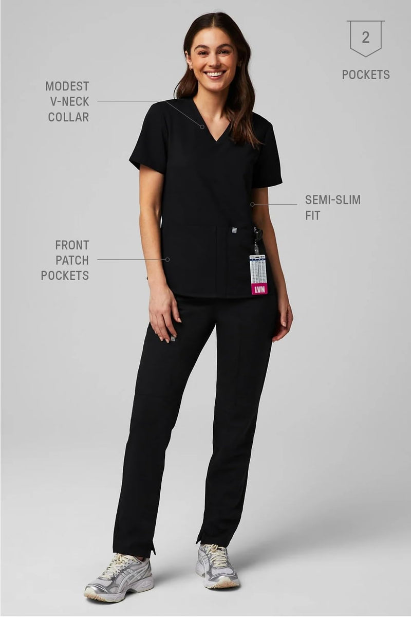 Fabletics Women's Method 2-Pocket Scrub Top - MotionTech, 4-Way Stretch, Wrinkle-Resist, Anti-Shrink Large Black
