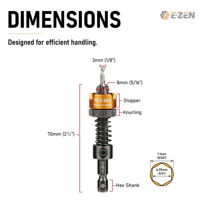 Depth Adjustable Countersink Drill Bit (3 x 8mm, 1/8" x 5/16") 1PCS 3 x 8mm (1/8" x 5/16")