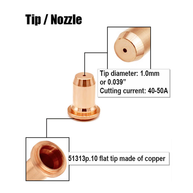 40pcs 52582 Electrode 51313 Tip Nozzle 1.0mm IPT-60 PT-60 IPT-40 PT-40 for Plasma Cutter Torch IPT-60 PT60 40PCS