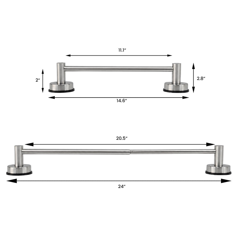 Towel Racks for Bathroom, No-Drill Suction Cup Towel Bar, Stainless Steel Adjustable Towel Holder 14.6-24Inch for Shower, Kitchen, Bathroom Wall(Silver) Silver