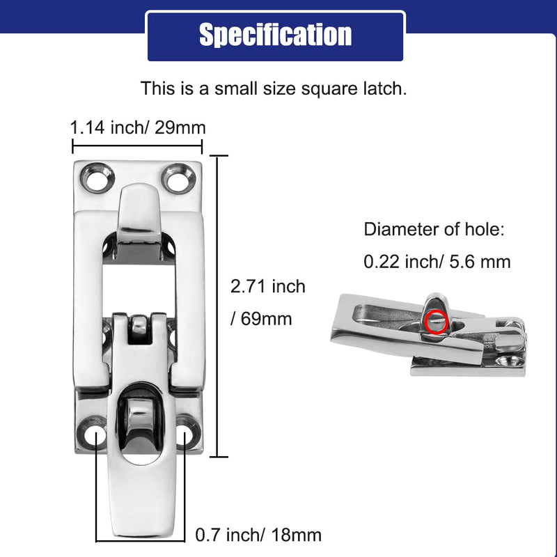 Marine Anti-Rattle Square Latches for Boat Door Hatch, Hold Down Clamp Latches, Lockable, Sturdy Construction, 316 Stainless Steel, with Screws