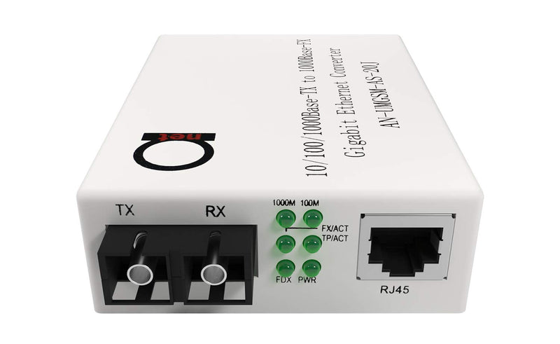 Single Mode Gigabit Fiber Media Converter - Built-In Fiber Module 20 km (12.42 miles) SC – to UTP Cat5e Cat6 10/100/1000 RJ-45 – Auto Sensing Gigabit or Fast Ethernet Speed - Jumbo Frame - LLF Support