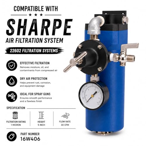 16W406 Coalescing Air Filter Element 1 Micron, 5" Height Compressed Air Filter Cartridge Compatible with 22602 Air Filtration Systems and Air Dryer Systems