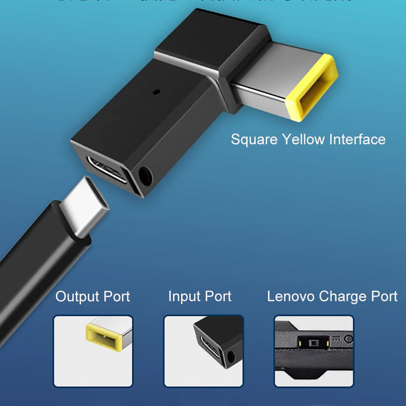 USB C Charging Adapter for Lenovo, Female USB-C to Slim Square Yellow Tip Converter 100w PD Charger Adapter for Lenovo Thinkpad x1 Carbon t470 t460 t450 t440