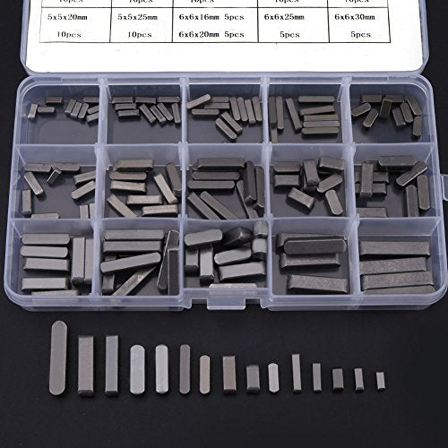 140pcs Shaft Key Assortment Kit Stainless Steel Flywheel Pulley Crank Way Round Ended Feather Key Set Steel Machine Keyway Assortment Key Stock Assortment for Fastening Equipments