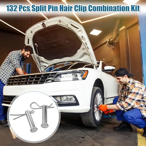 132 PCS 304 Stainless Steel Clevis Pins, 15 Sizes Cotter Pin Assortment Kit