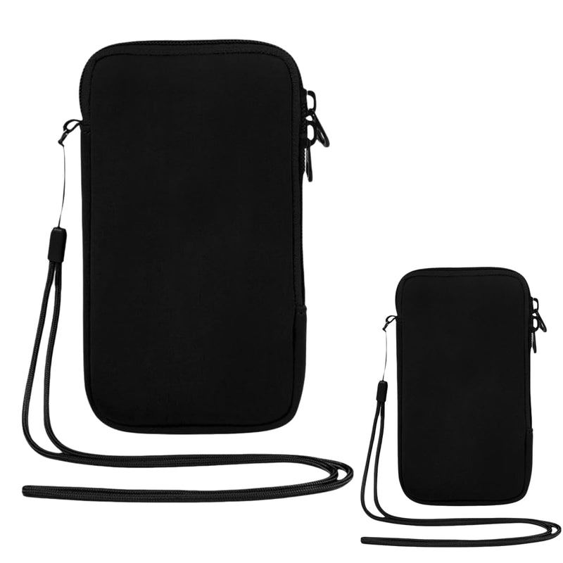 2 Pack Neoprene Cell Phone Sleeve Phone Pouch, Shock-Absorbing Pouch with Zipper & Adjustable Strap Cell Sleeves, Water Shedding Storage for Large Smart Devices Up to 6.7 Inch Blue Black