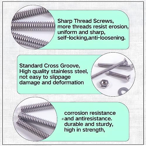 Flat Head Machine Screws #4-40#6-32#8-32 Stainless Steel Nuts Bolts Washers Assortment Kit Phillips Fasteners Flat Countersunk Electricians Screw Nuts Kit Small Screws Mounting Screws