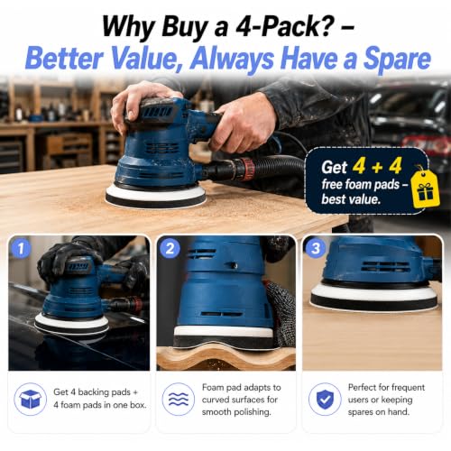 4-Pack 5" Orbital Sander Pad + Foam Kit Compatible Bosch ROS20VS