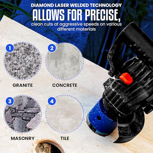 2-Inch Diamond Core Drill Bit – Heavy Duty Diamond Hole Saw for Tile, Concrete, Granite & Stone – Laser Welded Core Drill Bit for Wet/Dry Use – Premium Tile Hole Saw for Marble & Brick