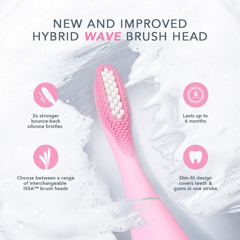FOREO ISSA Hybrid Wave Brush Head Pink, Medical-Grade Silicone & PBT Polymer Bristles, 6 Months Lasting Pearl Pink 1 Count (Pack of 1)
