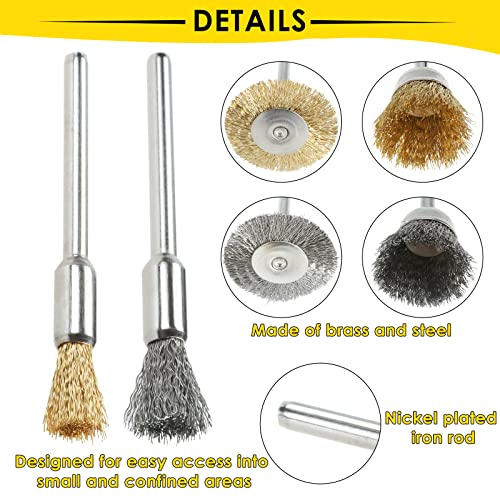 72 PCS Wire Wheel Brushes Kit Brass and Steel Wire Wheels Pen Brushes Set for Rotary Tools Polish Clean Tools