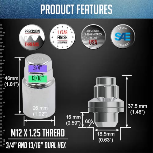 Wheel Accessories Parts 4 Locks + Key M12x1.25 12x1.25 Thread OEM Style Wheel Locks 1.5" Long Chrome 13/16" 21mm Hex Fits Nissan Pathfinder Maxima Murano |
