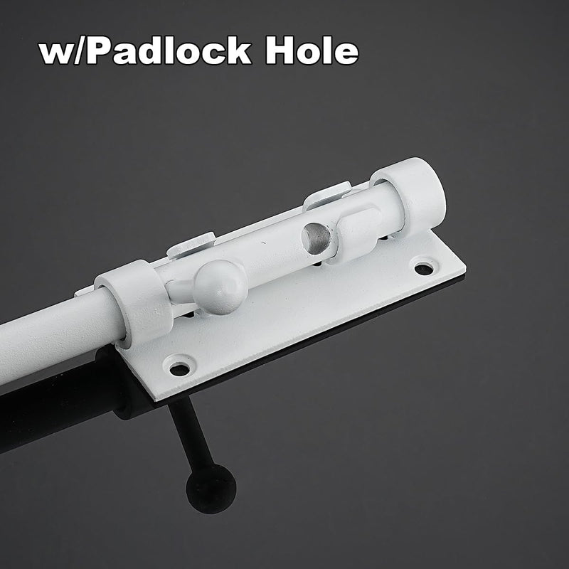Barrel Bolt Door Latch With Padlock Hole, Thickened 304 Stainless Steel Slide Door Lock, 6 Inch Matte White, 2 Pack, 226BB-WH-2 White 6"