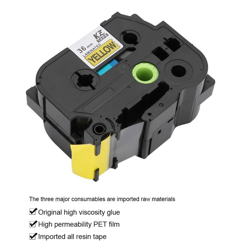 x 8m Laminated Label Maker Tape, PET Labeling Tape, Black on Yellow or Black on Red, Compatible with PT-9700PC PT-9800PCN PT-3600(Black on Yellow)