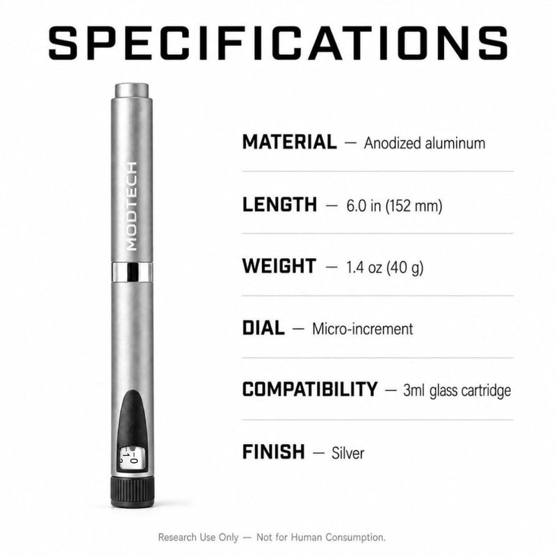 V2 Premium Metal Research Pen with Precision Dial Up to 60 Units - Professional Laboratory Instrument with Aluminum Body & Adjustable Mechanism (Silver) - MODTECH Silver
