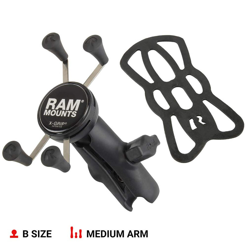 RAM MOUNTS X-Grip Phone Holder with Medium B Size Socket Arm | Medium double socket arm, compatible with RAM Mounts B Size 1" ball components Small Phones