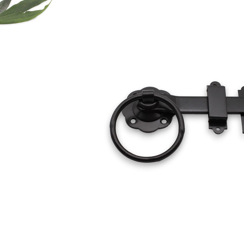 Infinity Decor Weatherproof 180mm Plain Ring Gate Heavy Duty Latch Epoxy Black Finish – Wooden Gate Latch Catch Set for Garden Gate and shed Door