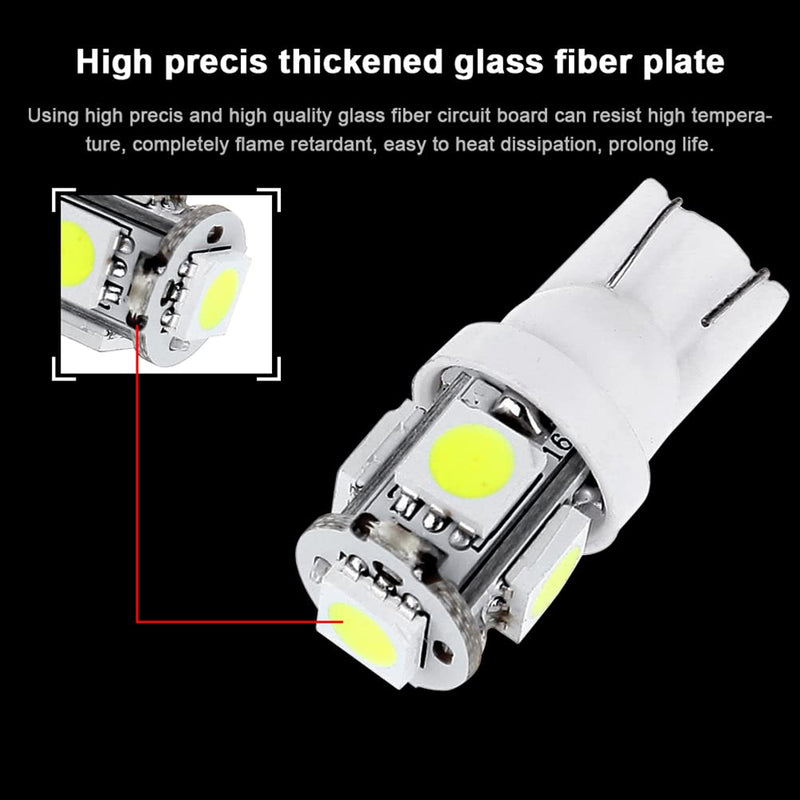 cciyu (10) T10 5-5050-SMD PC194 LED Bulb Instrument Panel Cluster Dash Light Twist Lock Socket (white) white