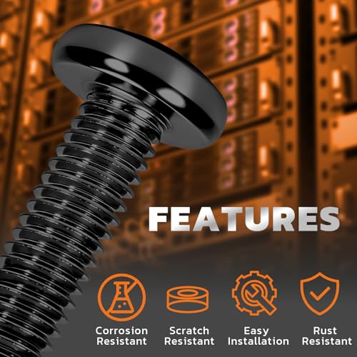 M6 x 20mm Rack Screws Kit, Cage Nuts, 60 Sets, Black M6x20mm