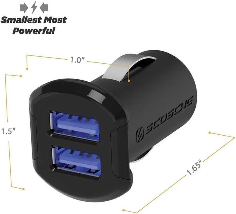 Scosche USBC242M Revolt Universal Cigarette Lighter Multi Device Compact Dual Port USB Car Charger, Fast Charge Two Devices Simultaneously, Black (Pack of 4) 24W Dual Port (Pack of 4) 블랙.