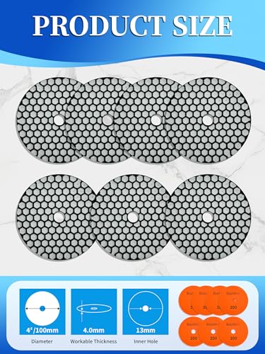 7Pcs 4-Inch Dry Diamond Polishing Pads Grit 200 for Granite Marble Stone Sanding Grinding Abrasive Set Grit 200 7pcs