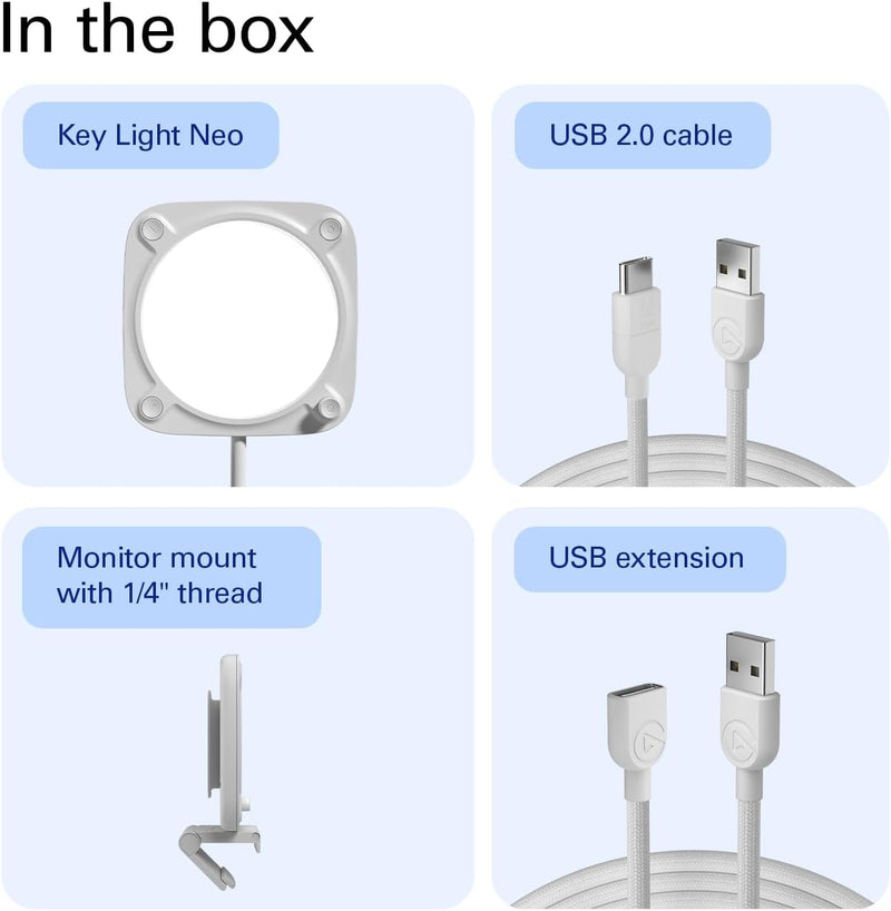 Elgato Key Light Neo – Professional Video Call Light, No Glare, Adjustable Monitor Mount, Manual or Wi-Fi Control, Office/Teams/Zoom/Slack/Twitch/YouTube – Plug-’n-Play on Laptop, PC, Mac (Renewed)