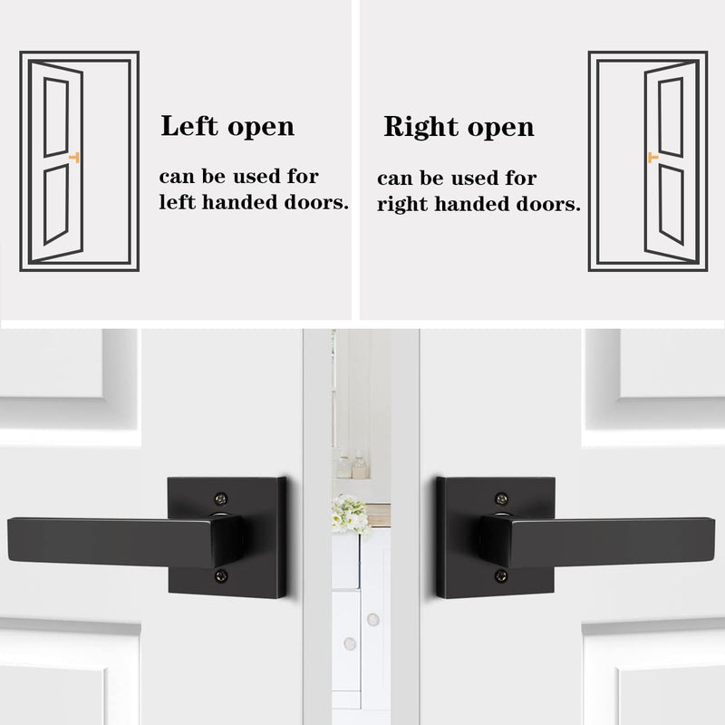 Probrico Matte Black Half Dummy Levers, Square Non-Turning Door Knobs for Left or Right Handed Doors, Interior Keyless Door Handle for Closet or Pantry (2 Pack, Single Side, Exposed Screws) 2