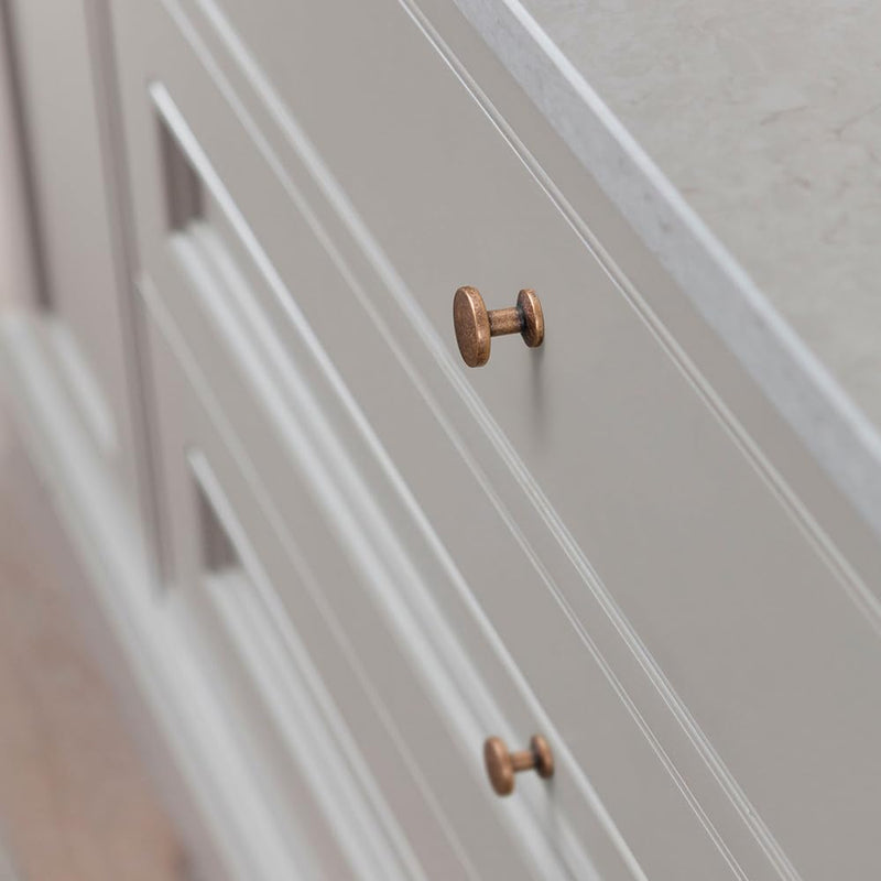 Set of 12 Sleek Antique Copper Cabinet Knobs with Cylindrical Stem – Vintage Kitchen Drawer Handles Minimalist Dresser Hardware