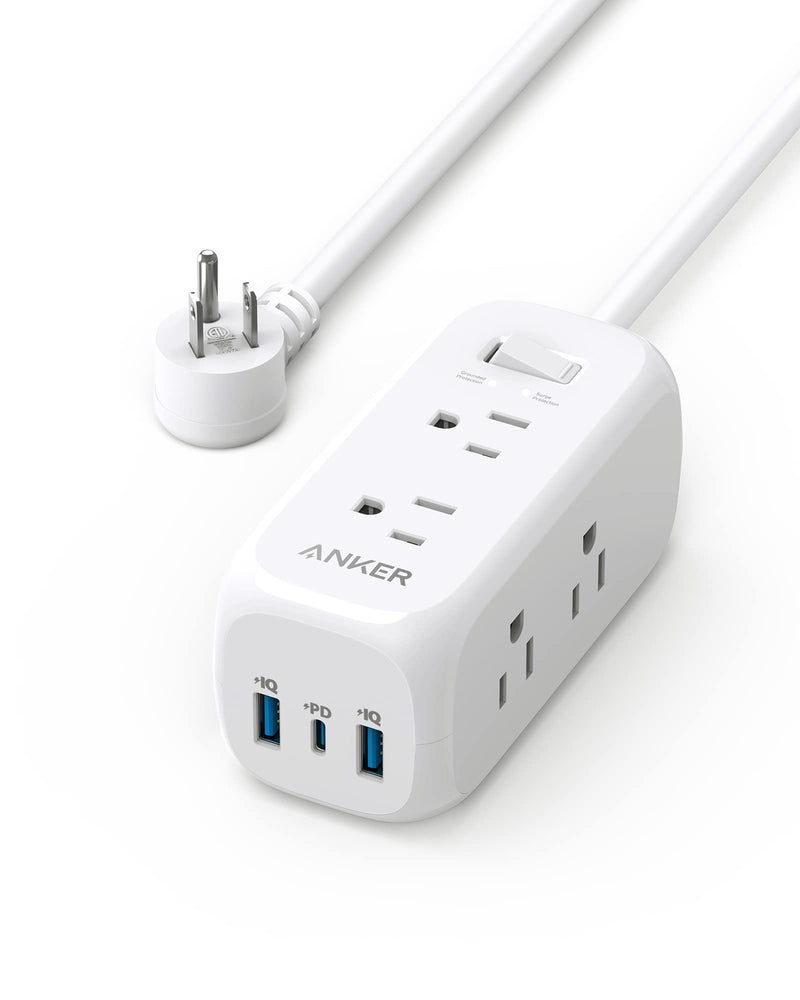 Anker USB C Power Strip Surge Protector(300J), Power Strip, 6 Outlets, 20W Power Delivery, 3-Side Outlet Extender, 5ft Extension Cord, TUV Listed, Ideal for Desk use, Compact for Small Spaces 5 FT White-1 Pack