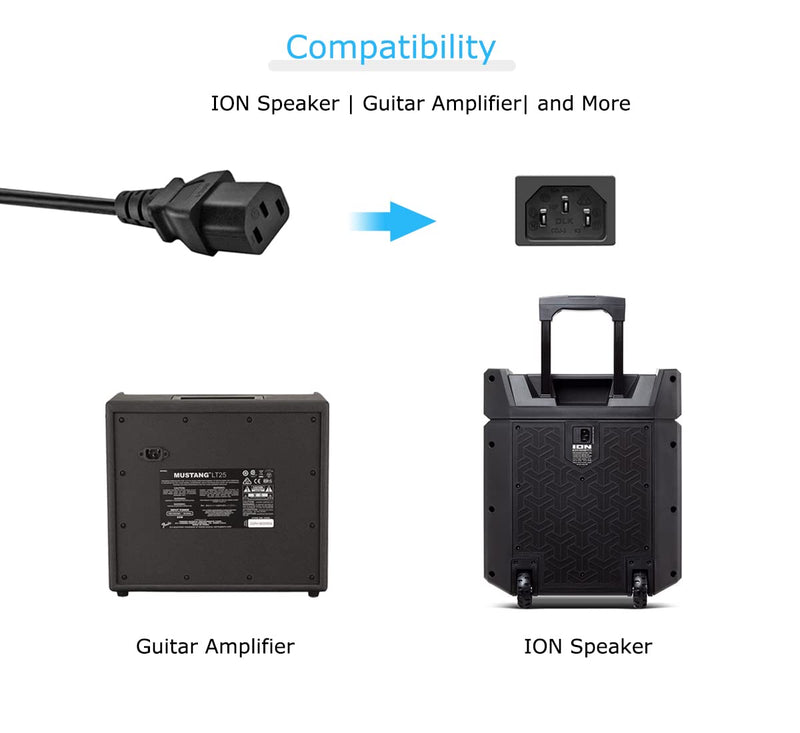 Amplifier Power Cord for ION Block Rocker, Guitar Amp, Job Rocker, Explorer Portable Speaker System, ION iPA76C iPA76A iPA76S IPA23 Block Party & Live 3 Prong Power Cable Replacement 6 Ft