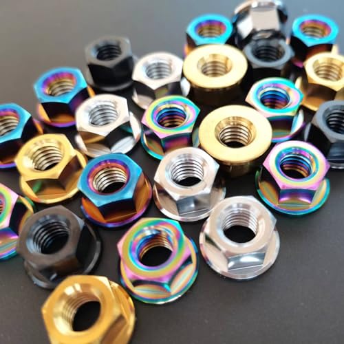 RISON Titanium M8x1.25mm Titanium Sprocket Nut Black 5PCS Flange Nut