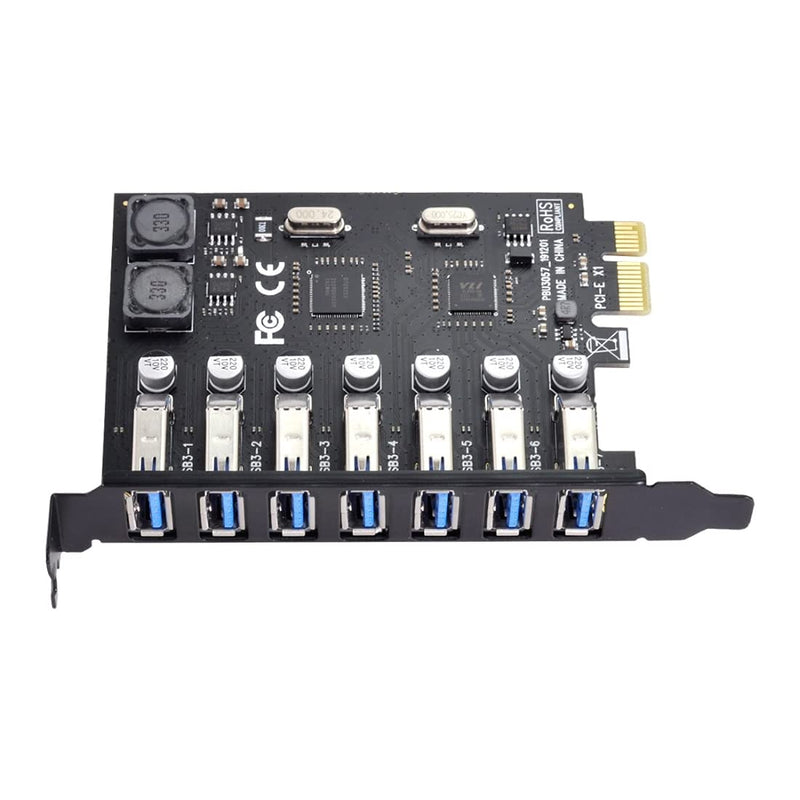 chenyang 7 Port PCI-E 1X to 7 USB 3.0 HUB PCI Express Expansion Card Adapter with 120mm PCI-E Slot Bracket Black 7 Ports