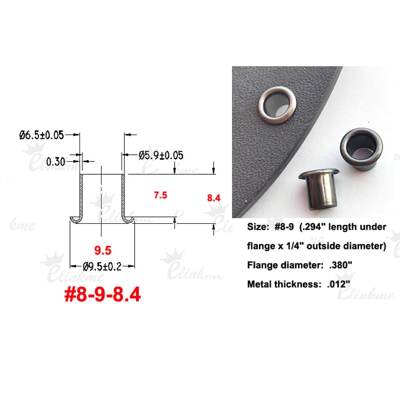 1 Tools with 100pcs #8-9-8.4mm (.294 Length Under Flange x 1/4" Outside Diameter) Anti-Rust Brass Eyelets Rivets for .080 - .093 Kydex Holster（Matte Black Color）