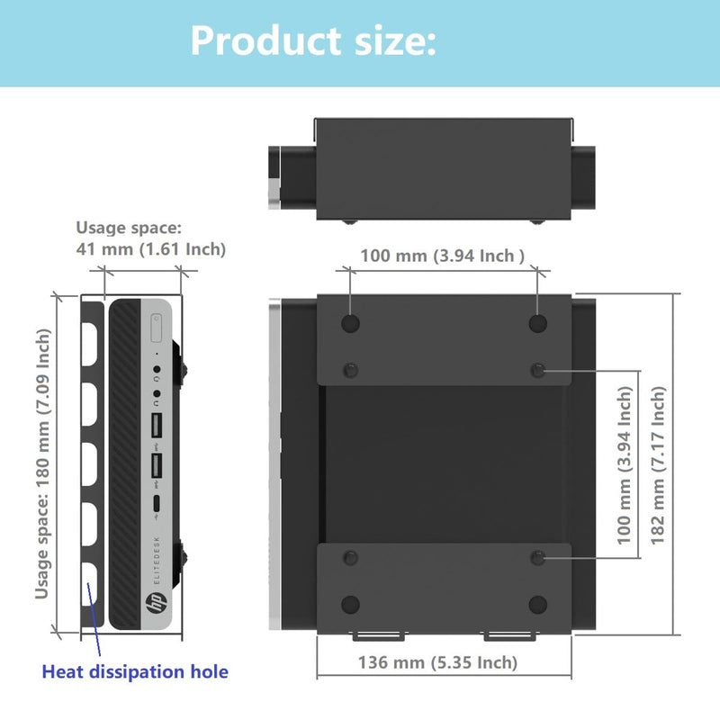 JINGCHENGMEI Wall Mount Compatible with HP EliteDesk, ProDesk, Mini Desktops - Steel Mount for Wall, Under Desk or VESA