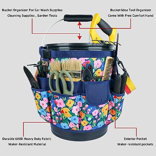 MELOTOUGH Bucket Caddy Organizer Bucket Tool Organizer for Garden Tools Fit 3.5 to 5 Gallon Bucket (Blue Flower) Blue Flower