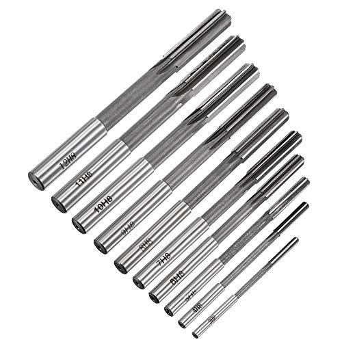 uxcell Chucking Reamer Set Lathe Machine Reamer Straight Flute Milling Cutter High Speed Steel H8 Tolerance (3mm 4mm 5mm 6mm 7mm 8mm 9mm 10mm 11mm 12mm) 10pcs