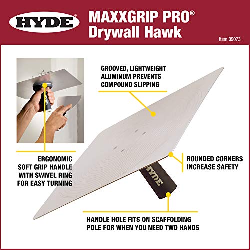 HYDE 09073 Lightweight, Swivel Ring Drywall Hawk, L X 13 in W, Aluminum, Inch, 13-Inch