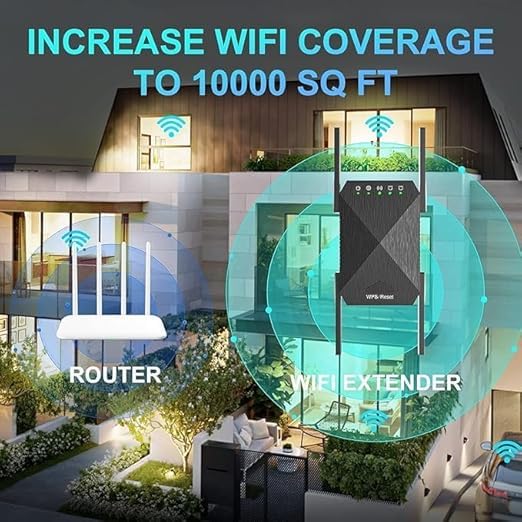 WiFi Extender, 1200Mbps Wi-Fi Signal Booster Amplifier for Home Cover Up to 9800sq.ft WiFi 2.4&5GHz Dual Band Wireless Repeater, 4 Antennas 360° WiFi Amplifier, White