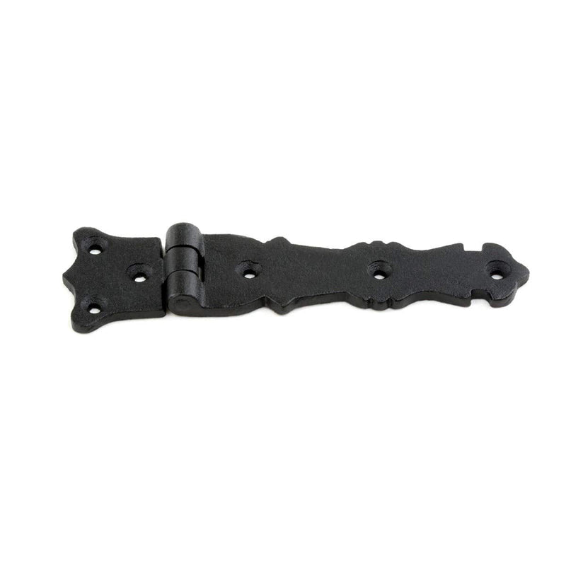 Renovators Supply Manufacturing Shed Door Hinge 5.5 in. Black Wrought Iron Antique Fleur De Lis Style Decorative Flush Mount Cast Iron Barn Door Shed Hinge with Hardware Pack of 2