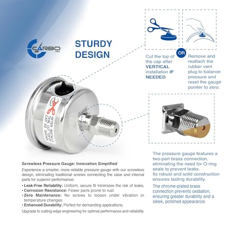 1-1/2" Fuel Pressure Gauge, Stainless Steel Case 304, Chrome Plated Brass Connection, Glycerin Filled, 0-30 Psi, Accuracy 3-2-3%, Back Mount 1/8" NPT 30 PSI