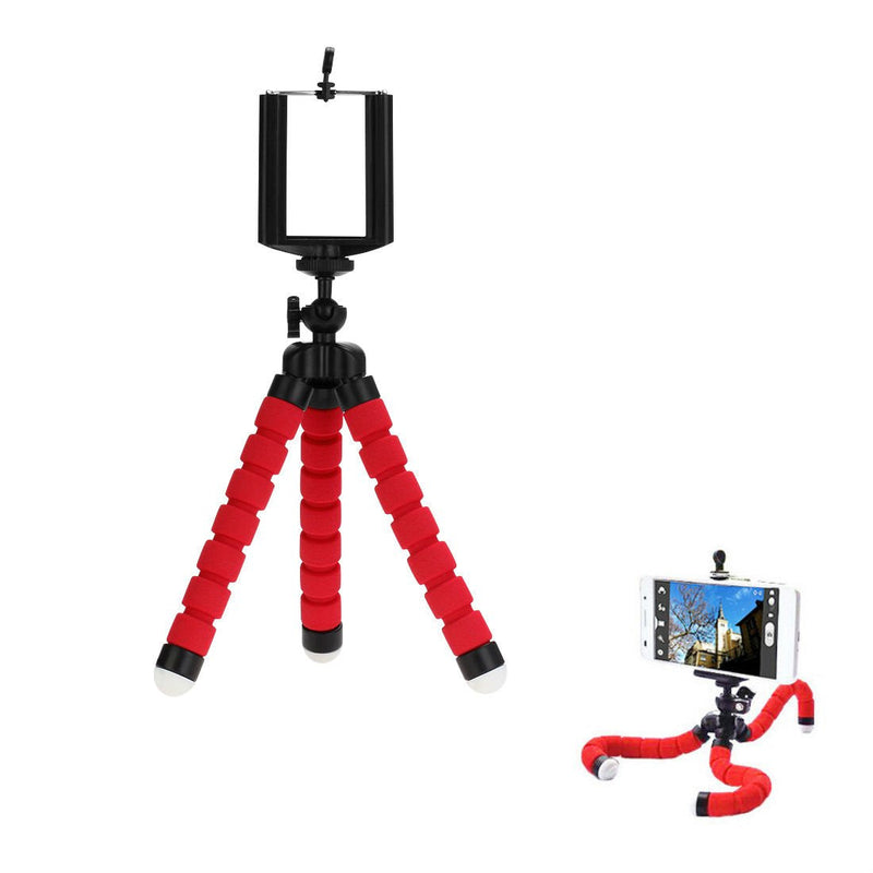 AKOAK Mini Camera Tripod, Portable and Flexible Tripod with Cell Phone Holder Clip, Standard 1/4 Screw Suited for General Camera and Adjustable Clip Suited for The Mobile Phone Under 6 Inch,Red