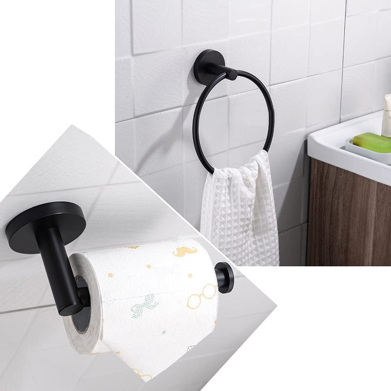 4pcs Matte Black Toilet Paper Holder and Towel Ring Set, Stainless Steel Hand Towel Holder and Towel Hanger with Hardware Pack 4pcs Matte Black