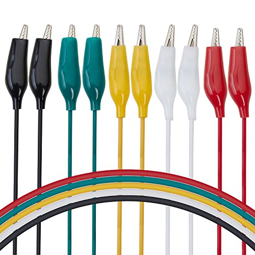 WG-026 10-Piece Test Lead Set with Alligator Clips, 22 AWG, 20.5-Inch, 5 Colors Copper Wire Soldered and Stamped Alligator Clips，Testing Probes, Crocodile Jumper Wires Cable for Electrical Testing 5 PACK