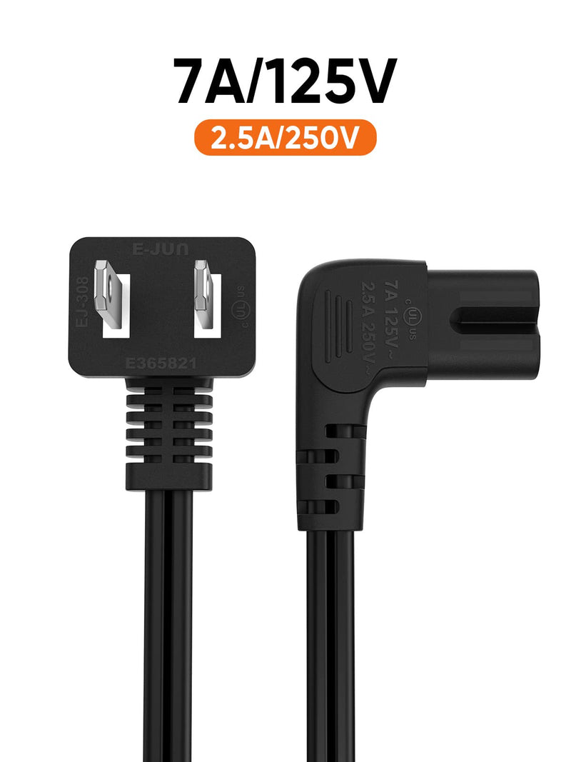 CableCreation 2-Pack 10 Feet Angled 2-Slot Non-Polarized Angle Power Cord (IEC320 C7 to Nema 1-15P), 3M/Black 10ft/2-Pack