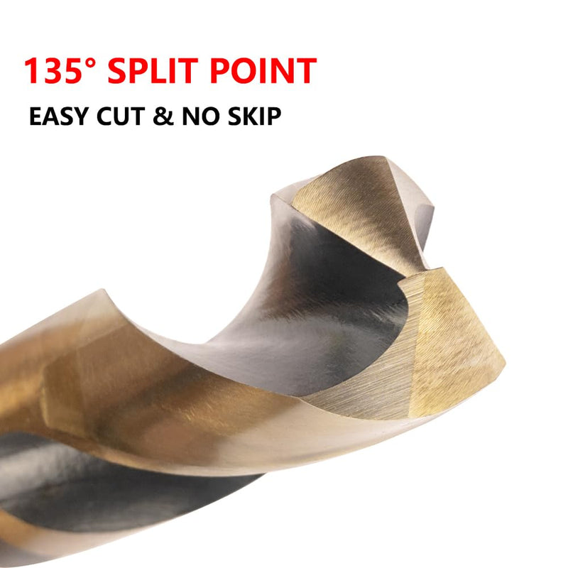3PCS 21/32 Inch Cobalt Drill Bits HSSCO High Speed Steel M35 S&D Twist Drill Bits for Stainless Steel 1/2" Reduced Shank 6" OAL 135-Degree Split Point 21/32"(3PCS)