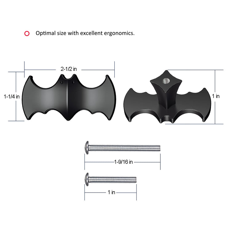 10 Pack | Solid Gothic Dresser Drawer Knobs Black Bat-Shaped Drawer Pulls are Made of High-End Zinc Alloy,Heavy-Duty, 2.5-in Overall Length. 10